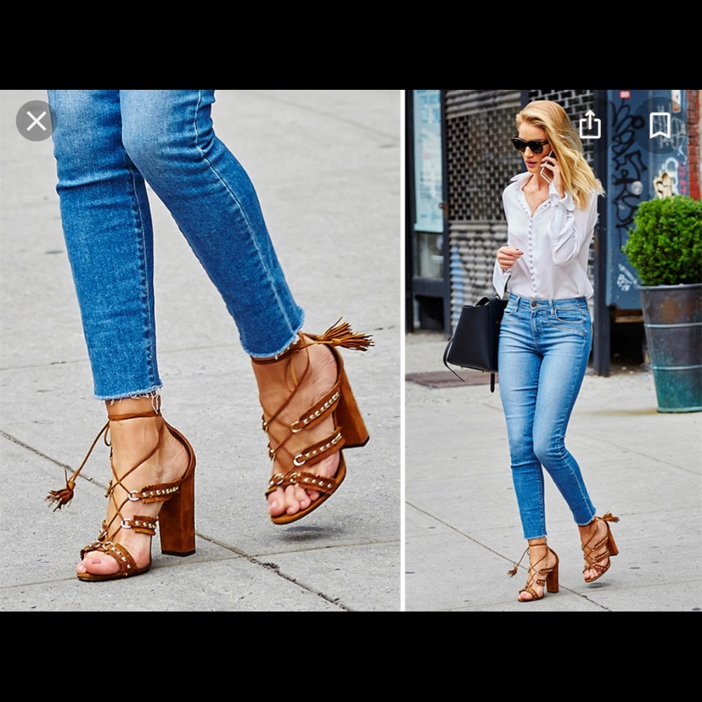 Aquazzura Cognac Tulum Studded Fringe Laceup Suede